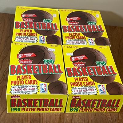 LOT 165K: Four Boxes of Sealed 1990 Fleer Basketball Cards