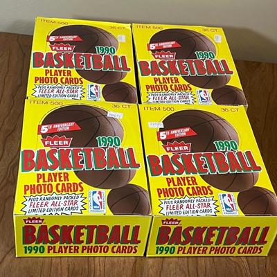 LOT 165K: Four Boxes of Sealed 1990 Fleer Basketball Cards