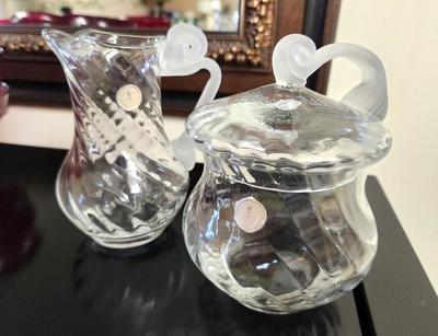Lot #68 Pretty Romanian Crystal - Creamer/Sugar - still has labels