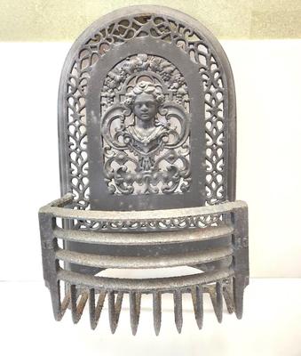Lot #69 Antique Cast Iron Insert for Coal Burning Fireplace - interesting "lady face" design