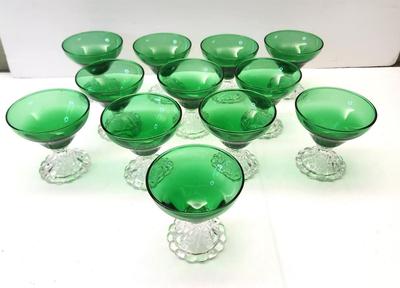 Lot #71 Lot of 12 Vintage Anchor Hocking Green Burple Footed Parfait/Dessert Dishes