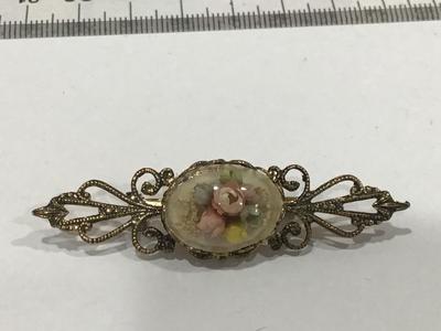 Glass Dried Floral Vintage Brooch