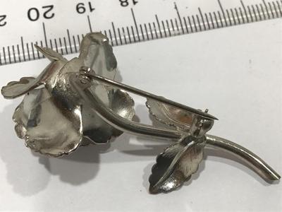 Vintage Silver Tone Rose Brooch
