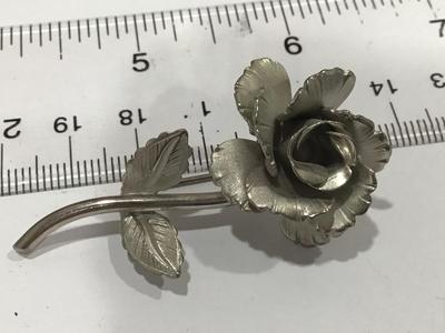 Vintage Silver Tone Rose Brooch