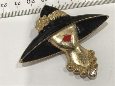 M J Ent Vintage Brooch Black Enamel Signed