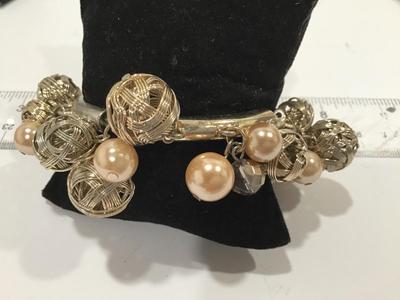 Silver Ball With Faux Pearl Bracelet Vintage