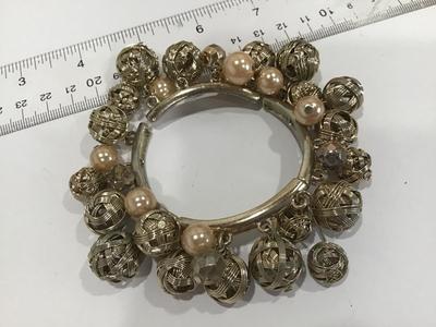 Silver Ball With Faux Pearl Bracelet Vintage