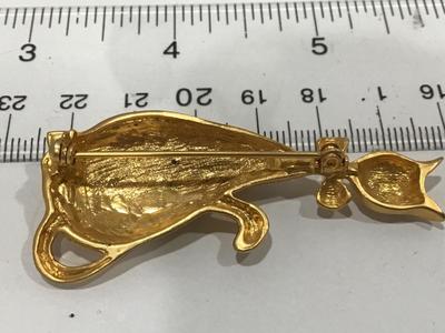 Brushed Gold Tone Rhinestone Kitty