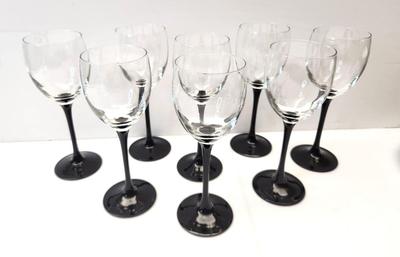 Lot #76 Lot of 8 Wine Glasses - Black Stem - Marked "France"