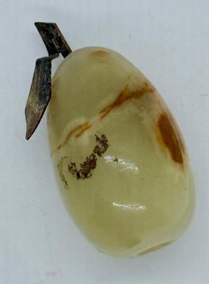 Vintage Carved Pear with Wire Leaves approx 3" tall