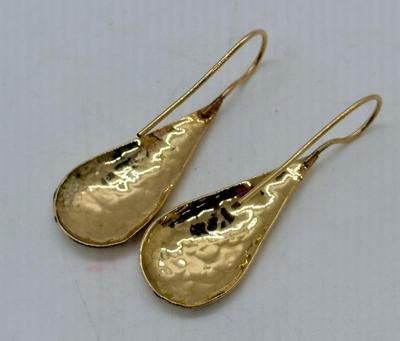Gold Dangling Teardrop Earrings for pierced ears