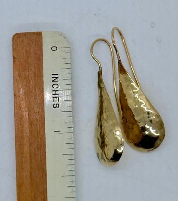 Gold Dangling Teardrop Earrings for pierced ears
