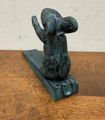 Cast Iron Mouse Door Stop Wedge Figural Blue-Green Finish