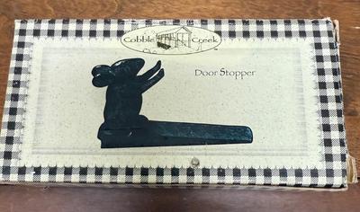 Cast Iron Mouse Door Stop Wedge Figural Blue-Green Finish