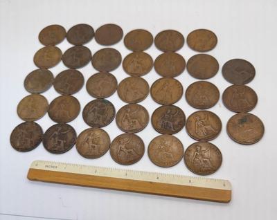 Lot of 33 Antique English Pennies