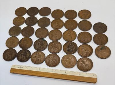 Lot of 33 Antique English Pennies