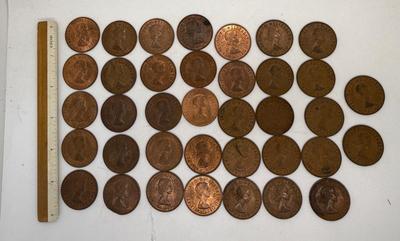 Vintage Lot of 37 English Pennies