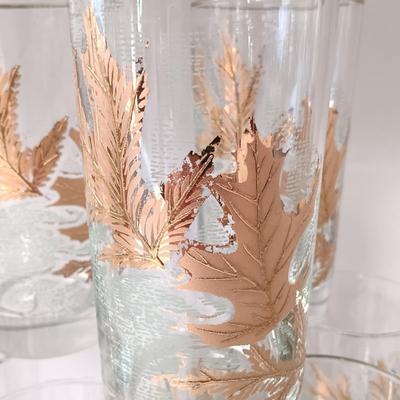 LOT 37: Set of (12) Libbey Glass Gold Oak Leaf Tumblers