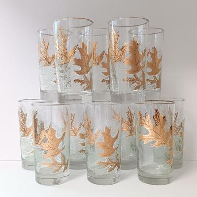 LOT 37: Set of (12) Libbey Glass Gold Oak Leaf Tumblers