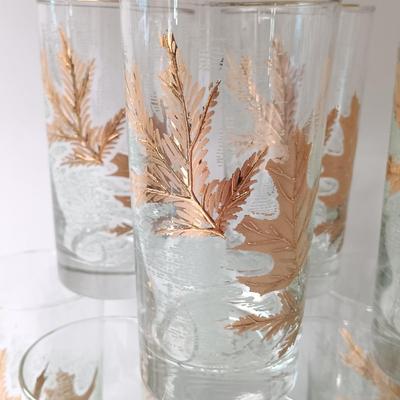 LOT 37: Set of (12) Libbey Glass Gold Oak Leaf Tumblers