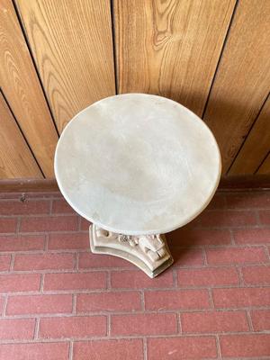 LOT 77: Sweet Cherub Pedestal with Decorative Bird House and Picture Frame