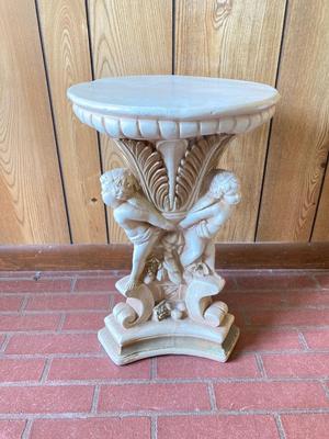 LOT 77: Sweet Cherub Pedestal with Decorative Bird House and Picture Frame