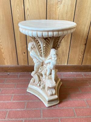 LOT 77: Sweet Cherub Pedestal with Decorative Bird House and Picture Frame