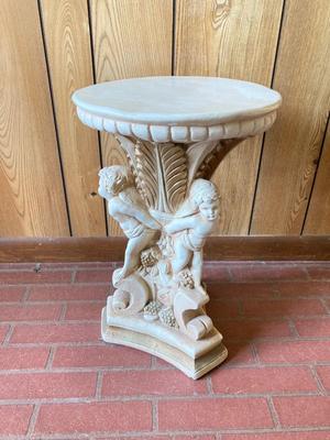 LOT 77: Sweet Cherub Pedestal with Decorative Bird House and Picture Frame