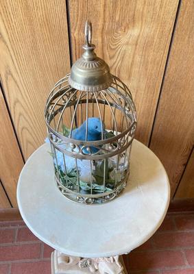 LOT 77: Sweet Cherub Pedestal with Decorative Bird House and Picture Frame