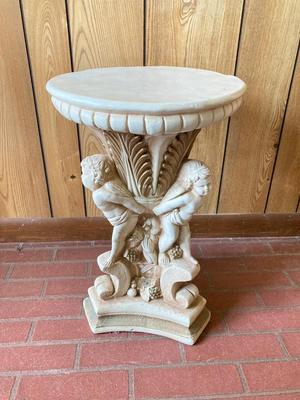 LOT 77: Sweet Cherub Pedestal with Decorative Bird House and Picture Frame