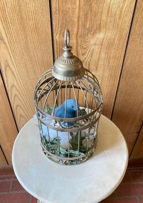 LOT 77: Sweet Cherub Pedestal with Decorative Bird House and Picture Frame