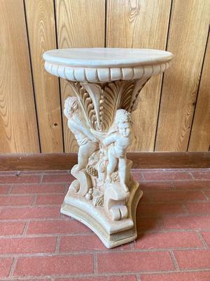LOT 77: Sweet Cherub Pedestal with Decorative Bird House and Picture Frame