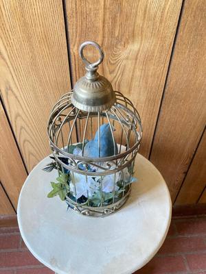 LOT 77: Sweet Cherub Pedestal with Decorative Bird House and Picture Frame