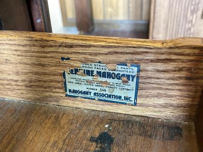 LOT 78: Beautiful Painted Glass Lamp with Mahogany Drop Leaf Side Table