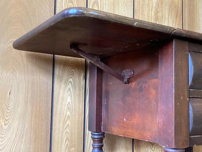 LOT 78: Beautiful Painted Glass Lamp with Mahogany Drop Leaf Side Table