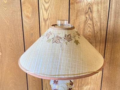 LOT 78: Beautiful Painted Glass Lamp with Mahogany Drop Leaf Side Table