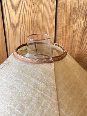 LOT 78: Beautiful Painted Glass Lamp with Mahogany Drop Leaf Side Table