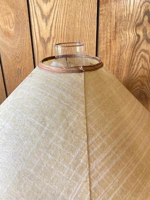 LOT 78: Beautiful Painted Glass Lamp with Mahogany Drop Leaf Side Table