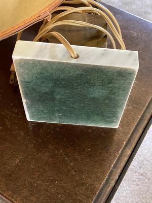 LOT 78: Beautiful Painted Glass Lamp with Mahogany Drop Leaf Side Table