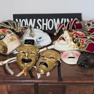 LOT 110: Vintage Metal and Ceramic Theater Masks, Venetian Carnival Masks, and More