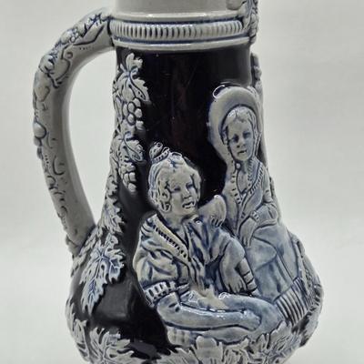 LOT 115: Williamsburg Pottery Crock, Nantucket Stoneware Mug, and German Stoneware Beer Mug