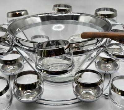 LOT 118: Vintage MCM Chrome Lined Punch Bowl Set