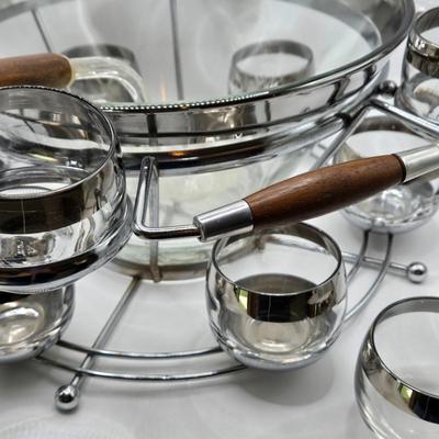 LOT 118: Vintage MCM Chrome Lined Punch Bowl Set