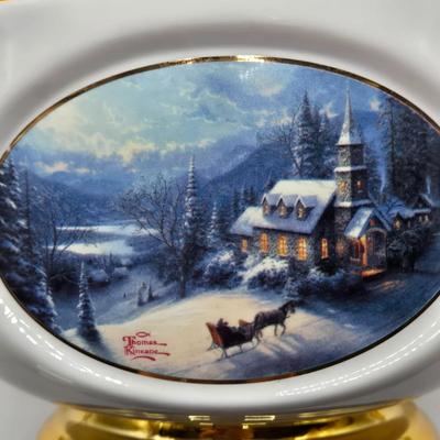 LOT 119: Teleflora Cup and Saucer, Glass Heart, Thomas Kinkade Sleigh Ride, Lenox Butterfly Meadow Travel Mug, and More