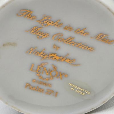 LOT 119: Teleflora Cup and Saucer, Glass Heart, Thomas Kinkade Sleigh Ride, Lenox Butterfly Meadow Travel Mug, and More