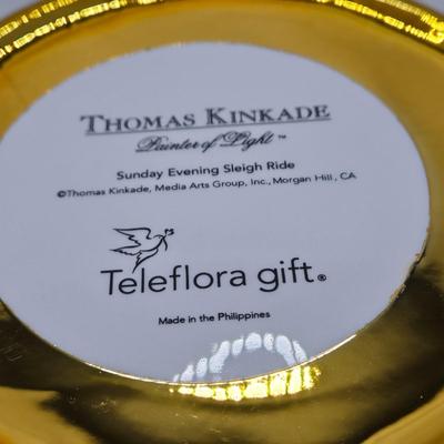 LOT 119: Teleflora Cup and Saucer, Glass Heart, Thomas Kinkade Sleigh Ride, Lenox Butterfly Meadow Travel Mug, and More