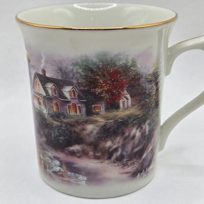 LOT 119: Teleflora Cup and Saucer, Glass Heart, Thomas Kinkade Sleigh Ride, Lenox Butterfly Meadow Travel Mug, and More