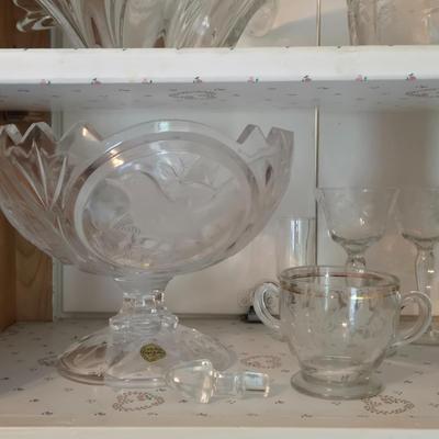 LOT 122: Cabinet Lot with Numerous Glass and Crystal Pieces