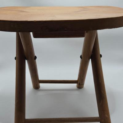 LOT 123: Antique Ironing Board, Straw Hand Broom, Nevco Fold and Carry Stool, and More