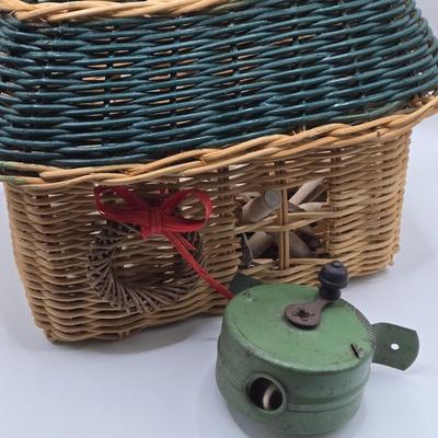 LOT 123: Antique Ironing Board, Straw Hand Broom, Nevco Fold and Carry Stool, and More